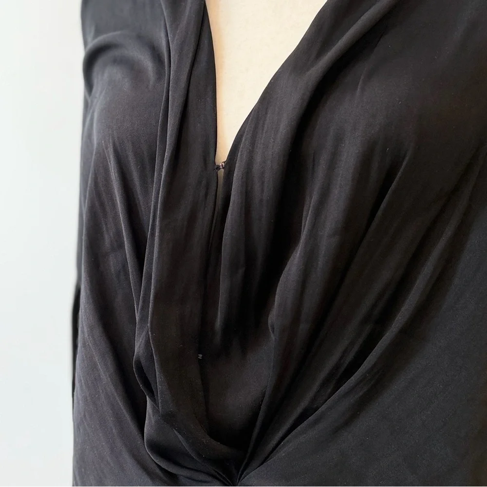Free People Ladylike Lady Plunge Surplice Bodysuit – Black – Size M